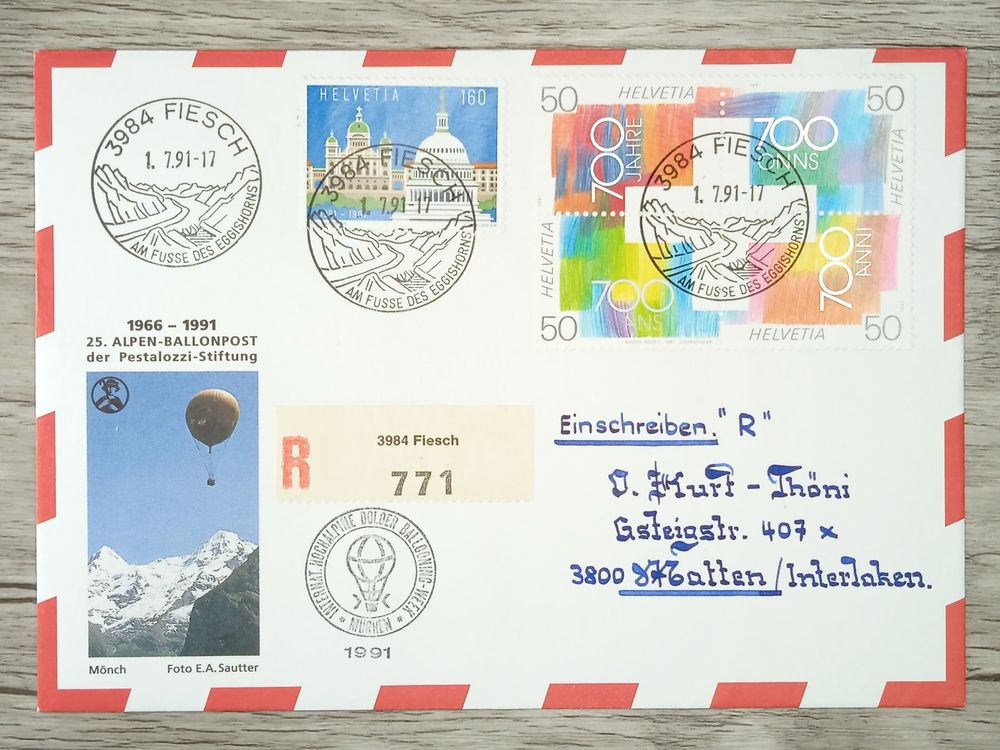 TR13 Enveloppe + Timbre Suisse 1991 Ballon Theme (Gebraucht) in Cousset ...