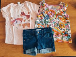 3 Teile Gr. 104-116 Shorts und 2 T-Shirts für Mädchen