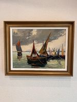 Superbe tableau huile sur toile Lac Léman signé Petrequin