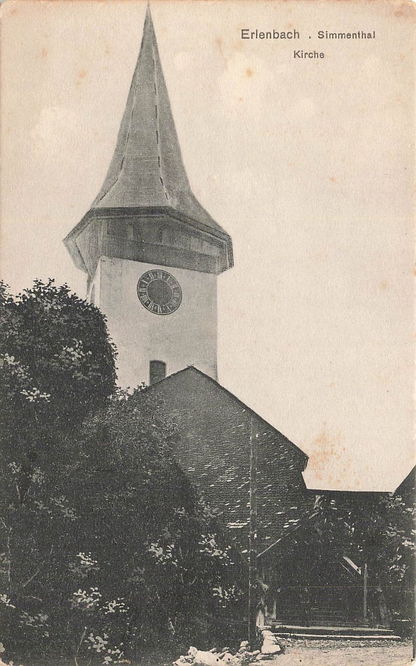Cartoline postali: Erlenbach im Simmental BE Kirche Turm – Usato da Biasca venduto da Blenio71