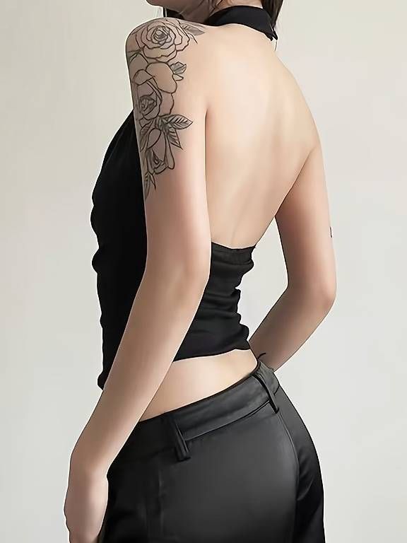 Top: Black Halter Neck Cowl Top  Open Back  100% Polyester – Nuovo e nell'imballaggio originale da Lausanne venduto da ais_yxt8 3