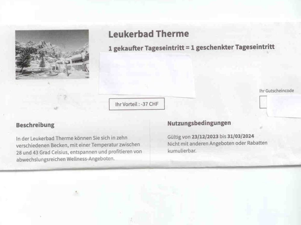 Leukerbad Therme Gutschein 1 für 2! (Neu (gemäss Beschreibung)) in ...