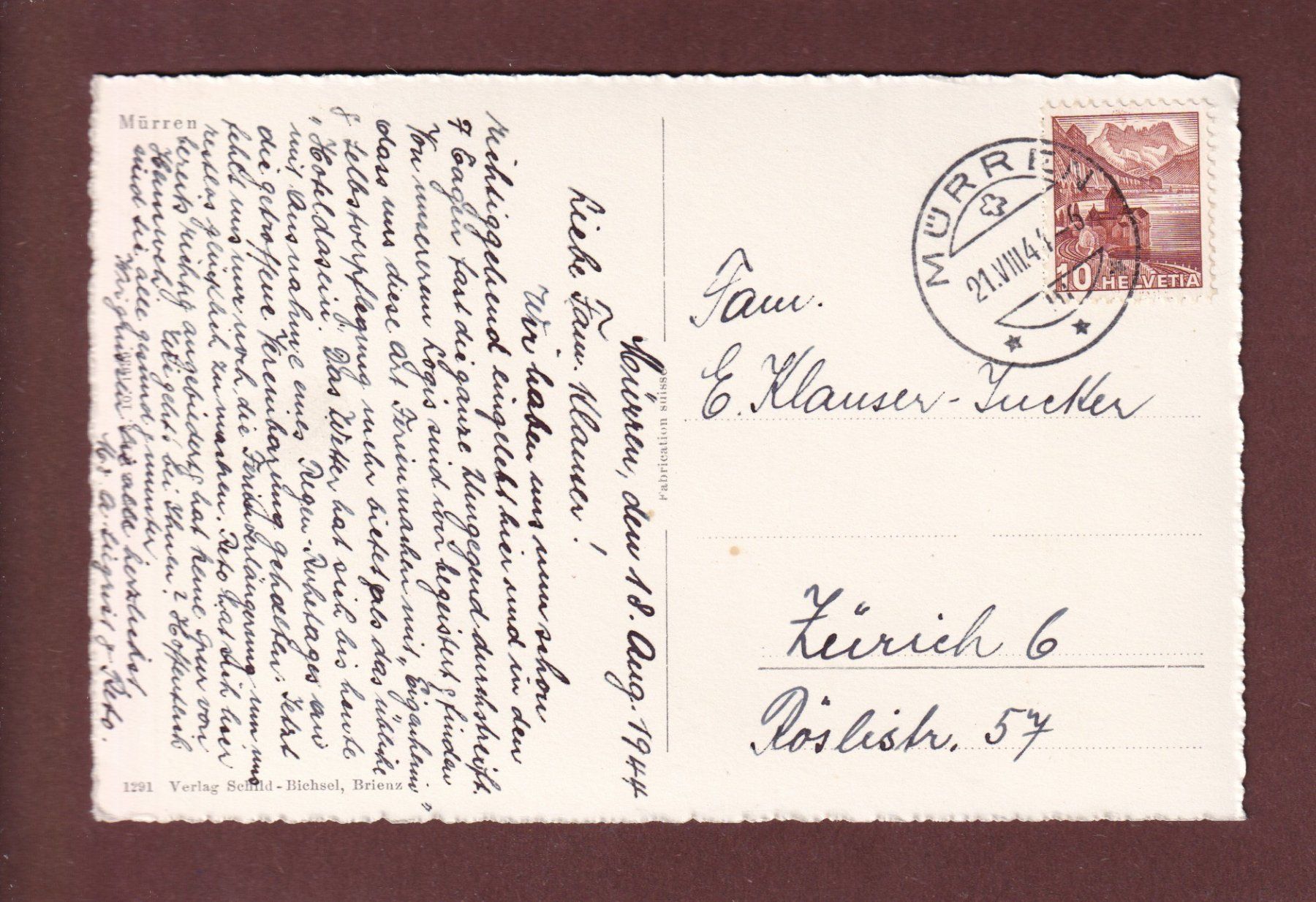 Ansichtskarten: MÜRREN - 1944 – Gebraucht aus Pully von nicecards-shop 1