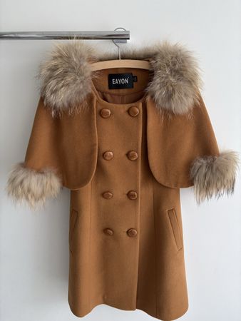 EAYON Brown Coat, Size M, Wool, Fur Trim - Winter