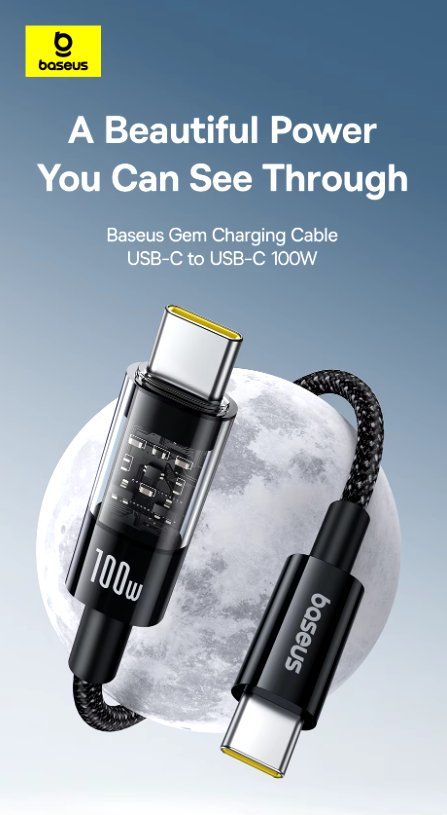 Baseus Cavi: Baseus 100W USB-C Ladekabel Transparent Schnellladekabel – Nuovo e nell'imballaggio originale da Romanshorn venduto da pfimex 1