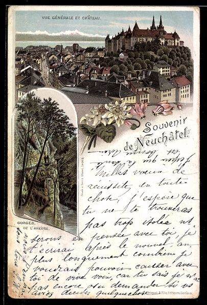 Cartoline postali: Litho Neuchâtel, Vue générale et ch – Usato da Berlin venduto da bartko-reher