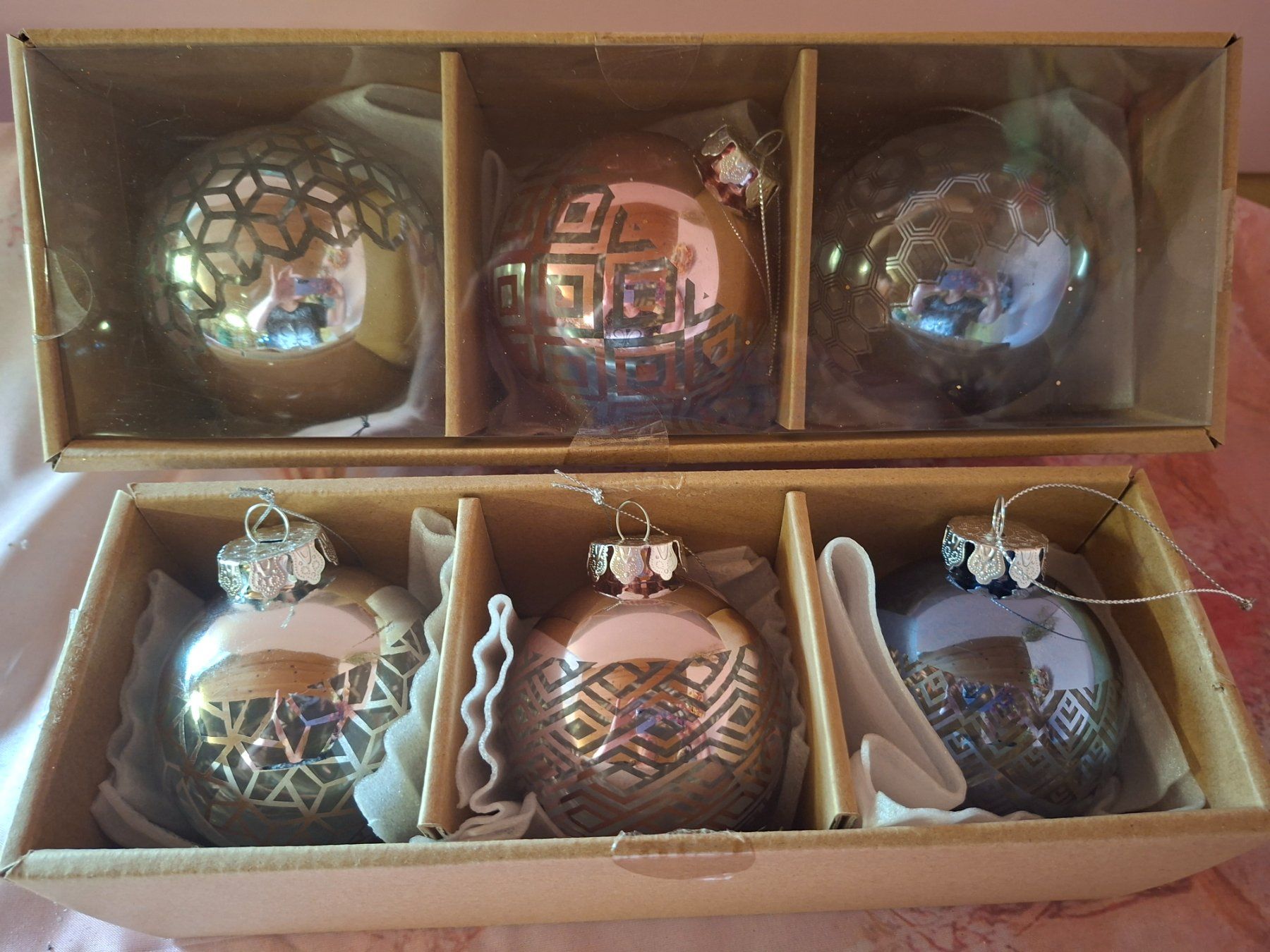 Tutte le decorazioni: neu: 6 Weihnachtskugeln Glas silber, rosa, blau – Nuovo e nell'imballaggio originale da Nassen venduto da verrueckt