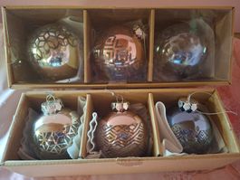 neu: 6 Weihnachtskugeln Glas silber, rosa, blau