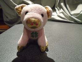 Schweinchen sitzend, rosa/goldfarbig