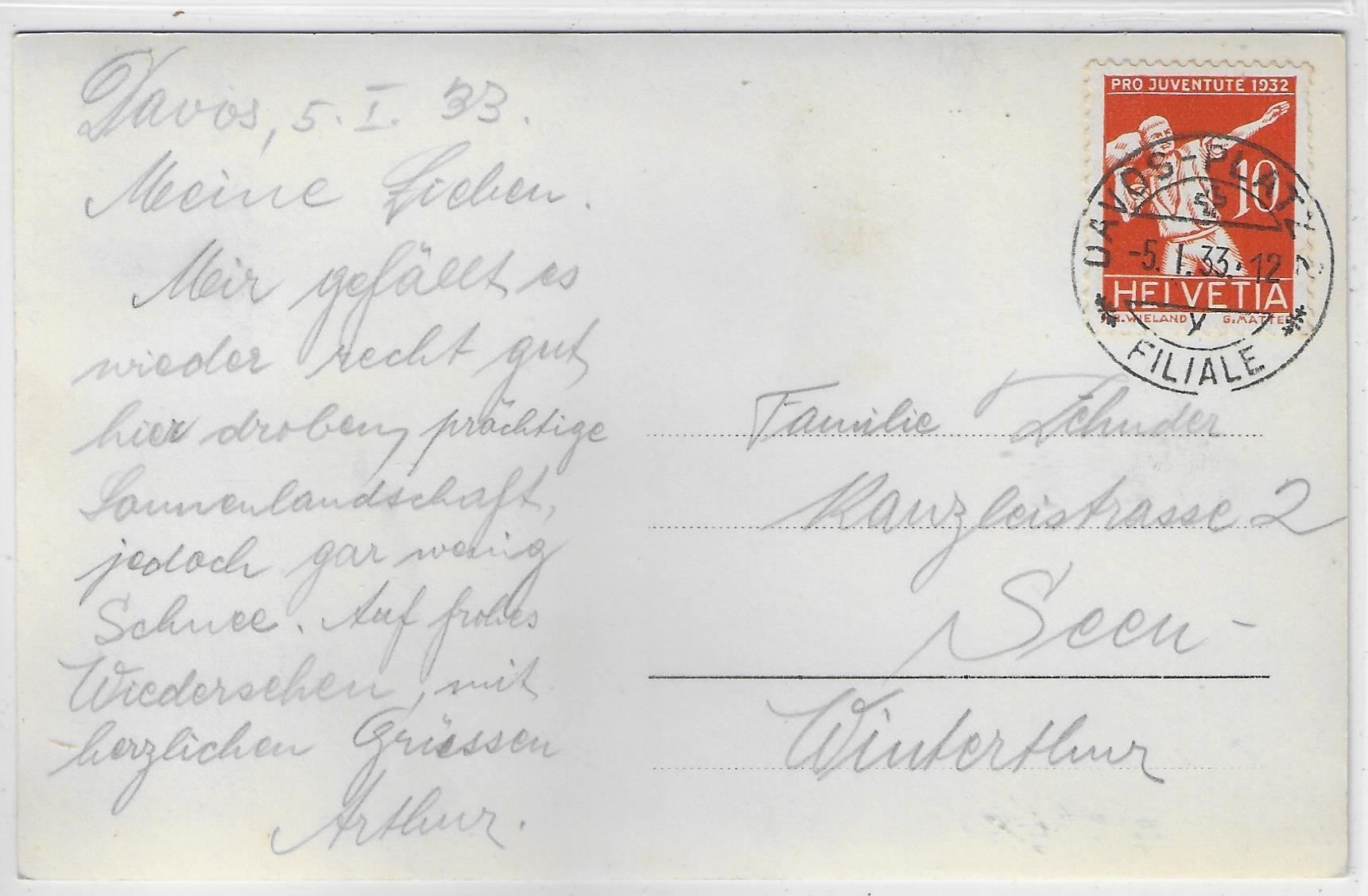Cartoline postali: Davos-Dorf - Parsennbahn im Winter – Usato da Ettingen venduto da Kartenplanet 1