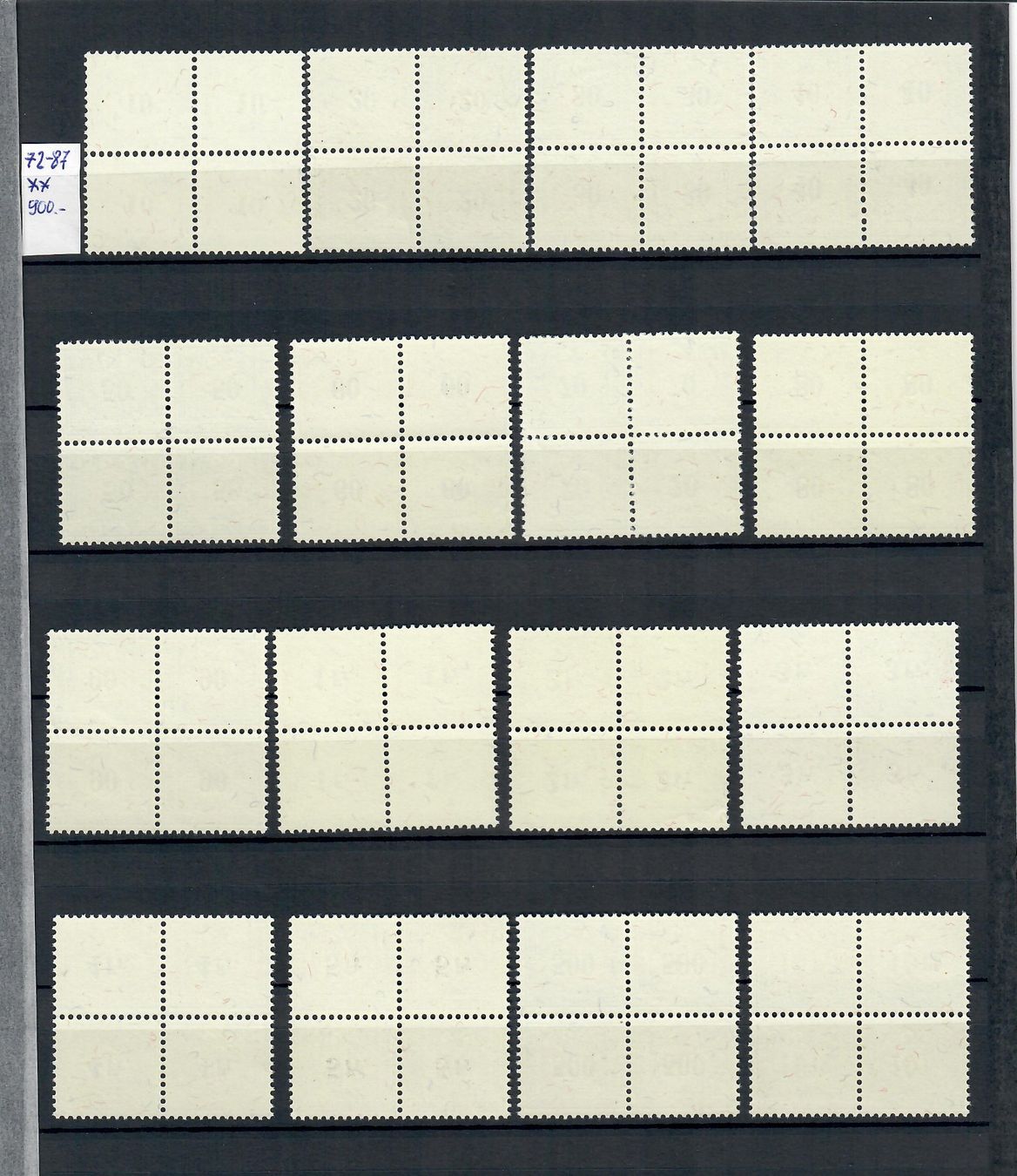 Tutti i francobolli: 1948: Eisenbahnmarken Nr. 72-87 4er Blocks Postfrisch ** – Nuovo e nell'imballaggio originale da Endingen venduto da briefmarkenmeier57 1