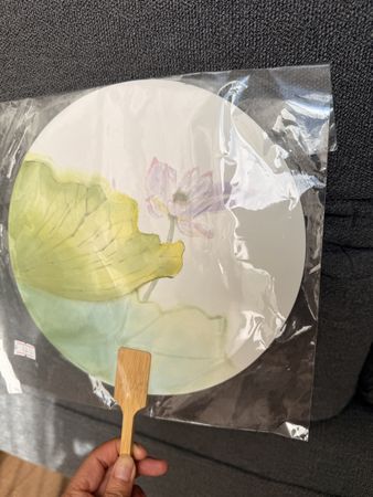 Hand-painted Round Fan with Bamboo Handle
