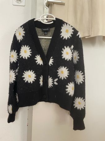 Cardigan Monki, Blumenmuster Anthrazit/Grau/schwarz/Weiss, S