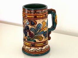 🌺 Pichet Toscan en Céramique Peinte Main Motifs Floraux Vin