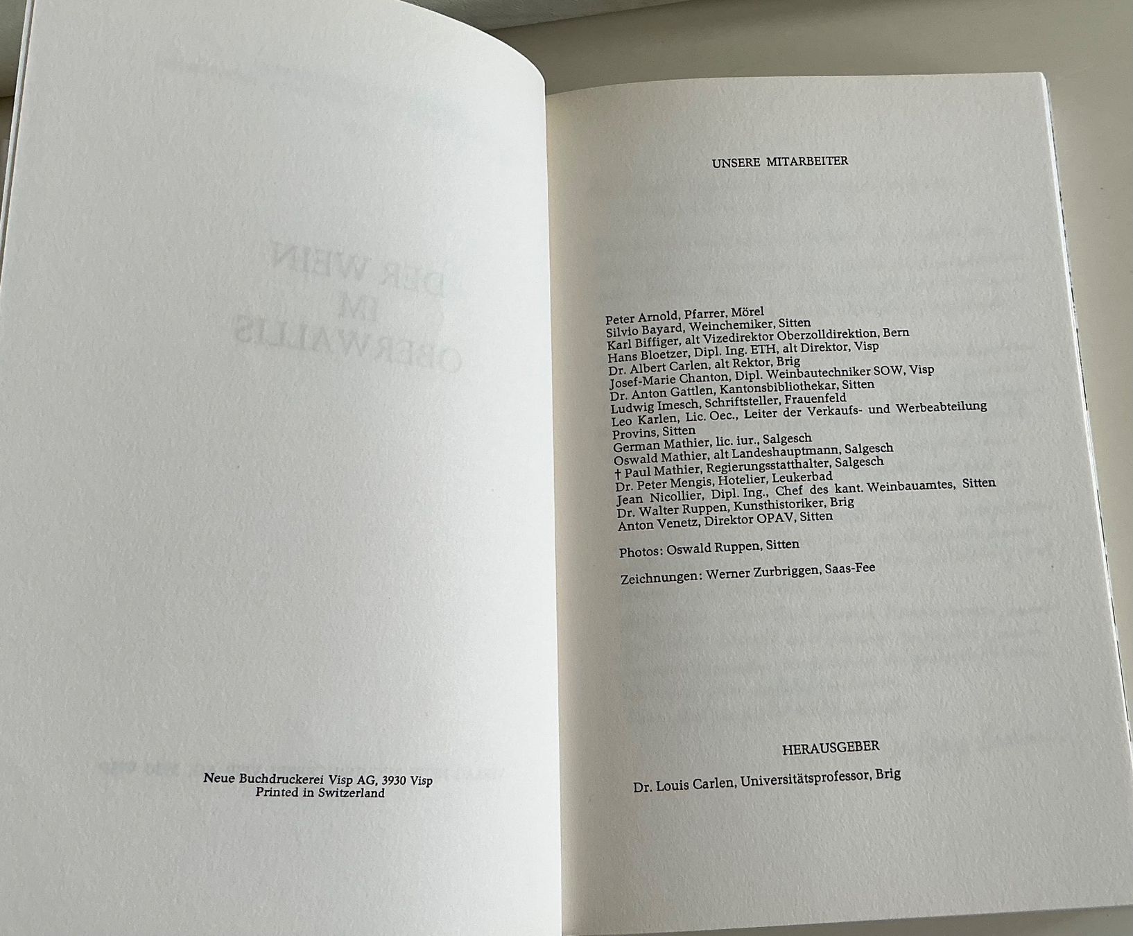 Libri: Weinbuch "Der Wein im Oberwallis" 1972 – Usato da Crans-Montana venduto da plainemorte 2