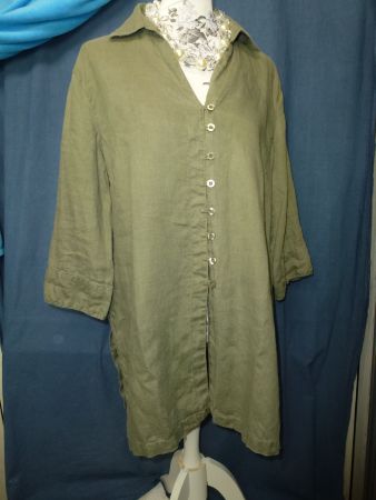 FRANCO CALLEGARI LEINEN BLUSE LONG GESCHLITZT GR 42 OLIV NEU