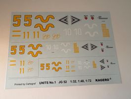 1/48 DECALS AUS KAGERO UNITS NO.1 JG52 NUR DECALS