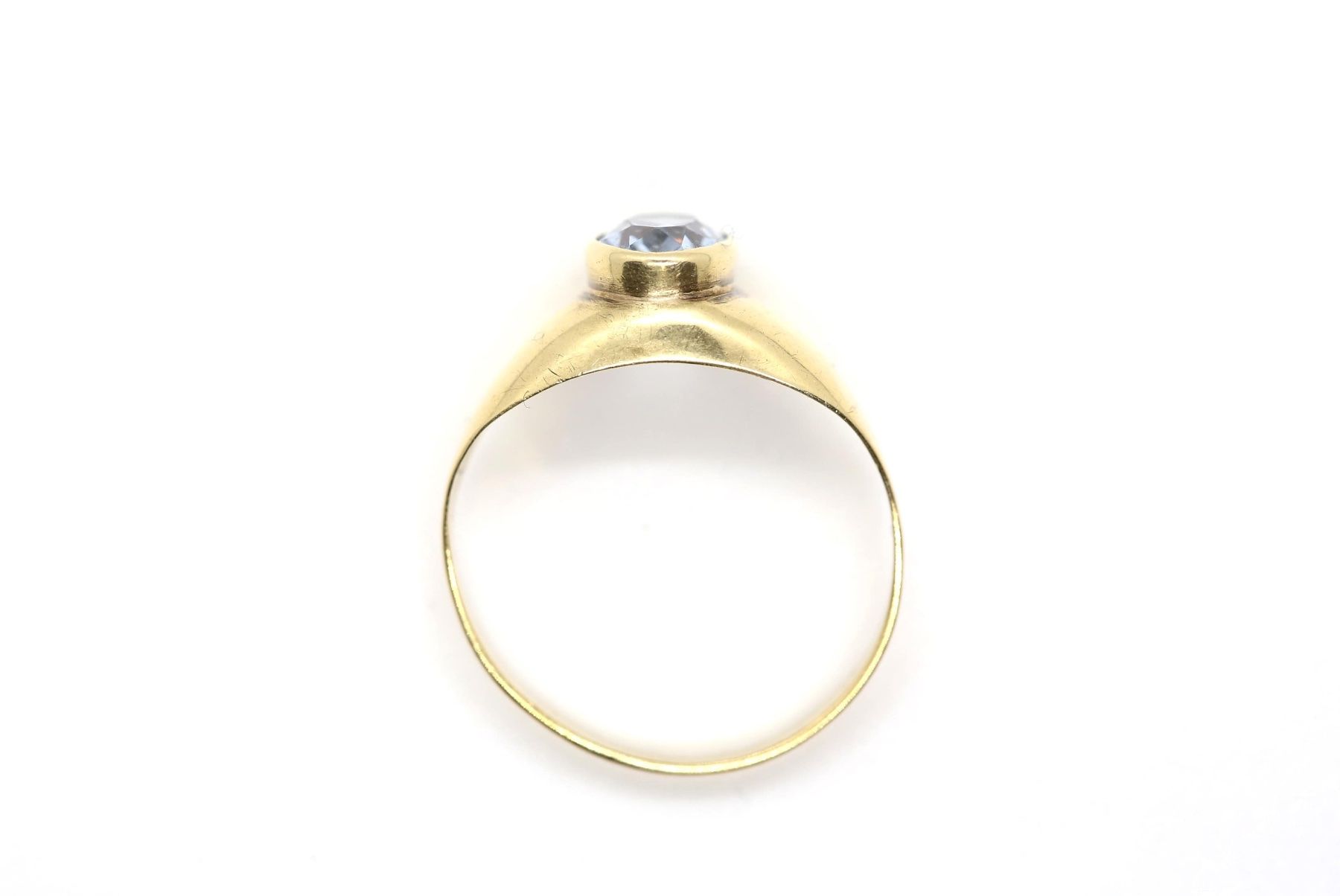 Anelli: Goldring 14K mit hellblauem Stein – Usato da Reinach BL venduto da Han-Numismatik 4