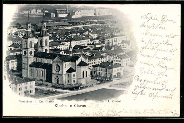 Cartes postales: AK Glarus, Kirche aus der Vogelschau – D'occasion à Berlin par bartko-reher