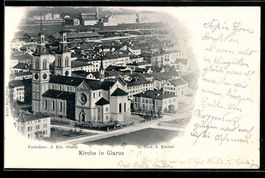 AK Glarus, Kirche aus der Vogelschau