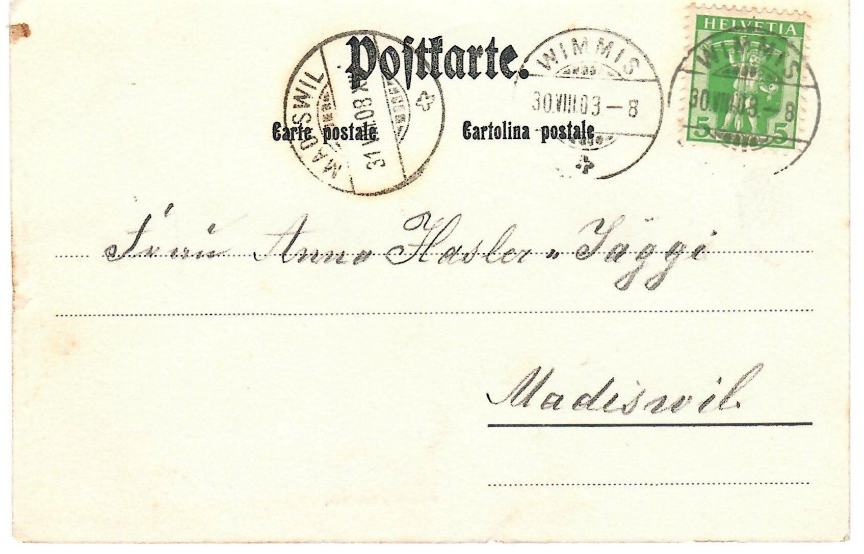 Cartoline postali: Wimmis mit Schloss und Kirche, 1903 – Usato da Zweisimmen venduto da jakobsweg 1