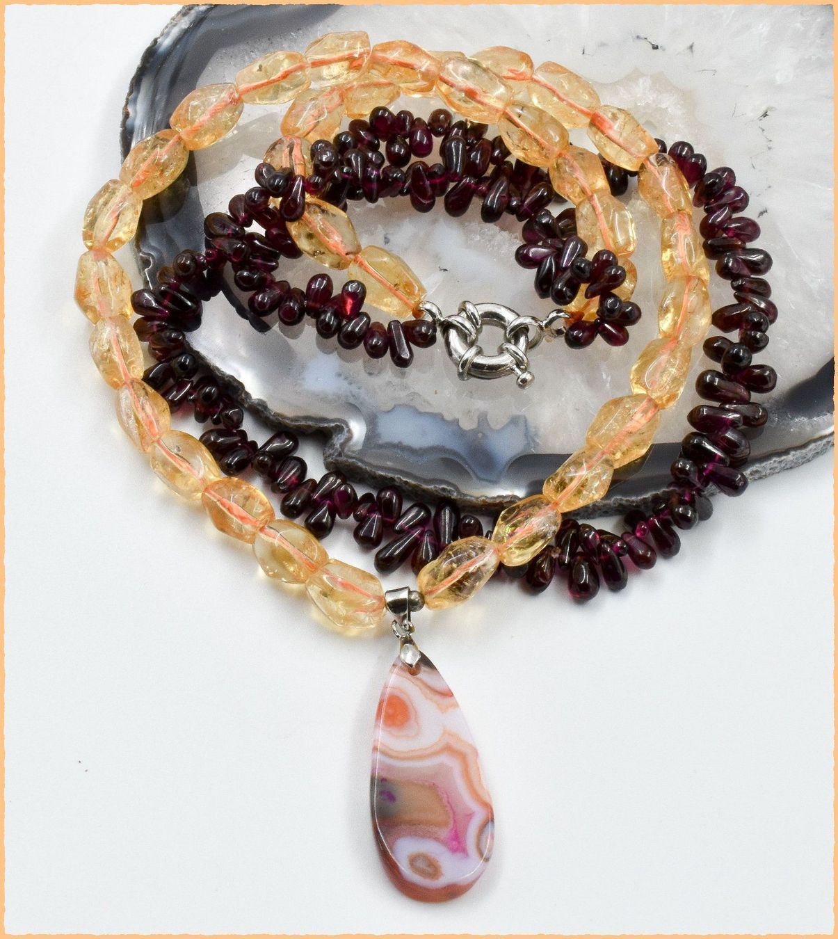 Catenine: ♛ Wunderschönes  Citrin/Granat - Collier – Nuovo e nell'imballaggio originale da Oberglatt ZH venduto da Hot-Spot 1