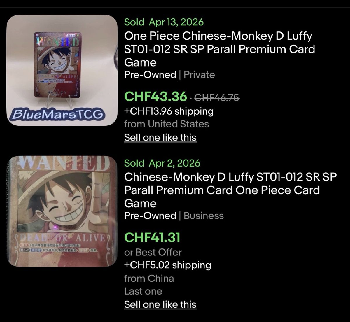 Bandai Carte collezionabili: Monkey D.Luffy SP ST01-012 One Piece Chinese – Usato da St.Gallen venduto da Lizazhou 3