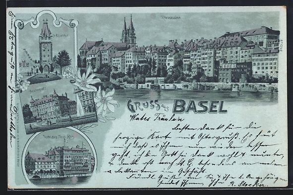 Ansichtskarten: Mondschein-Lithographie Basel, Hotel des – Gebraucht aus Berlin von bartko-reher