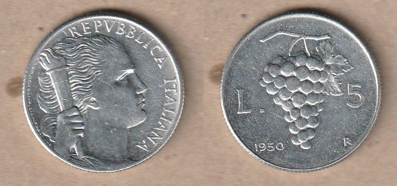 Tutti le monete: Italien, 5 Lire 1950 R – Usato da Allschwil venduto da Coinfreak