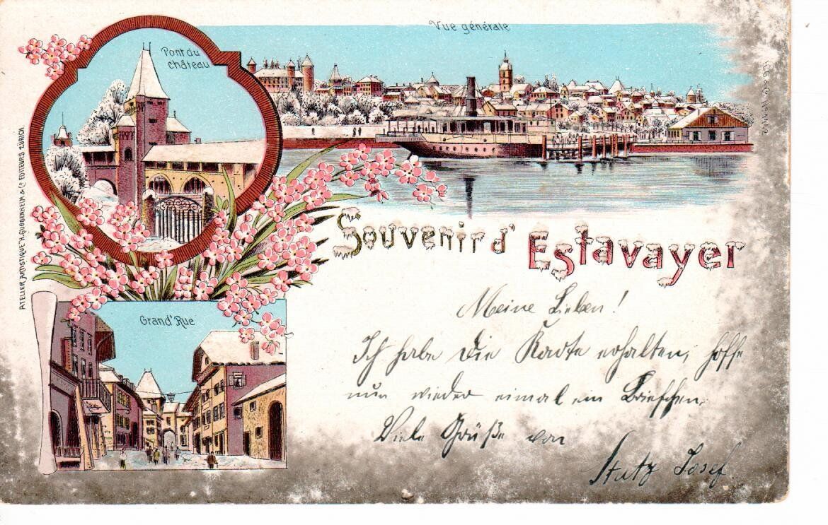 Ansichtskarten: Souvenir d`Estavayer  1900 – Gebraucht aus Wolhusen von Curver9