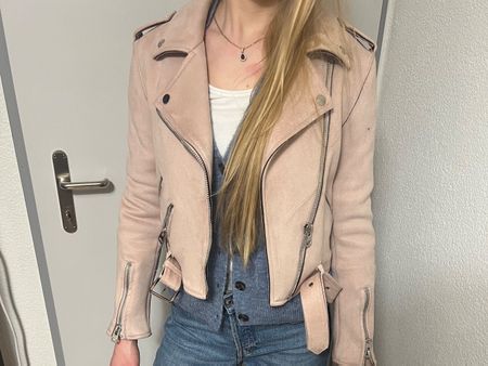 Zara Faux Suede Biker Jacket - Light Pink - Size Medium