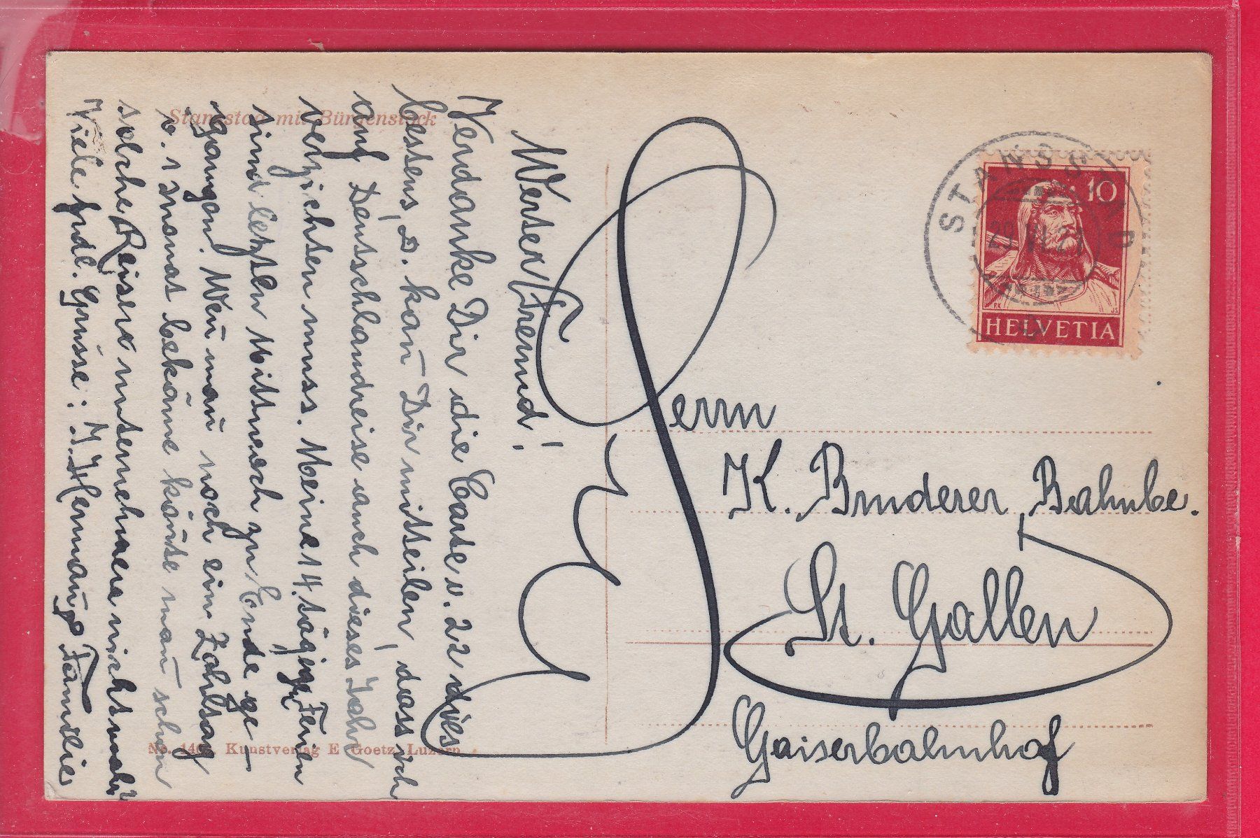Cartoline postali: STANSSTAD MIT BÜRGENSTOCK. 29.6.1921 – Usato da Oberrieden venduto da Gebirgsstelze 1