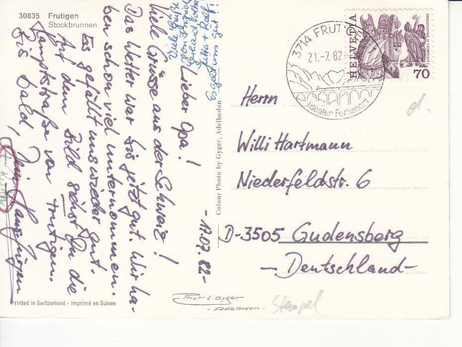 Cartoline postali: Frutigen 1982 – Usato da Bürglen TG venduto da StampGraf 1