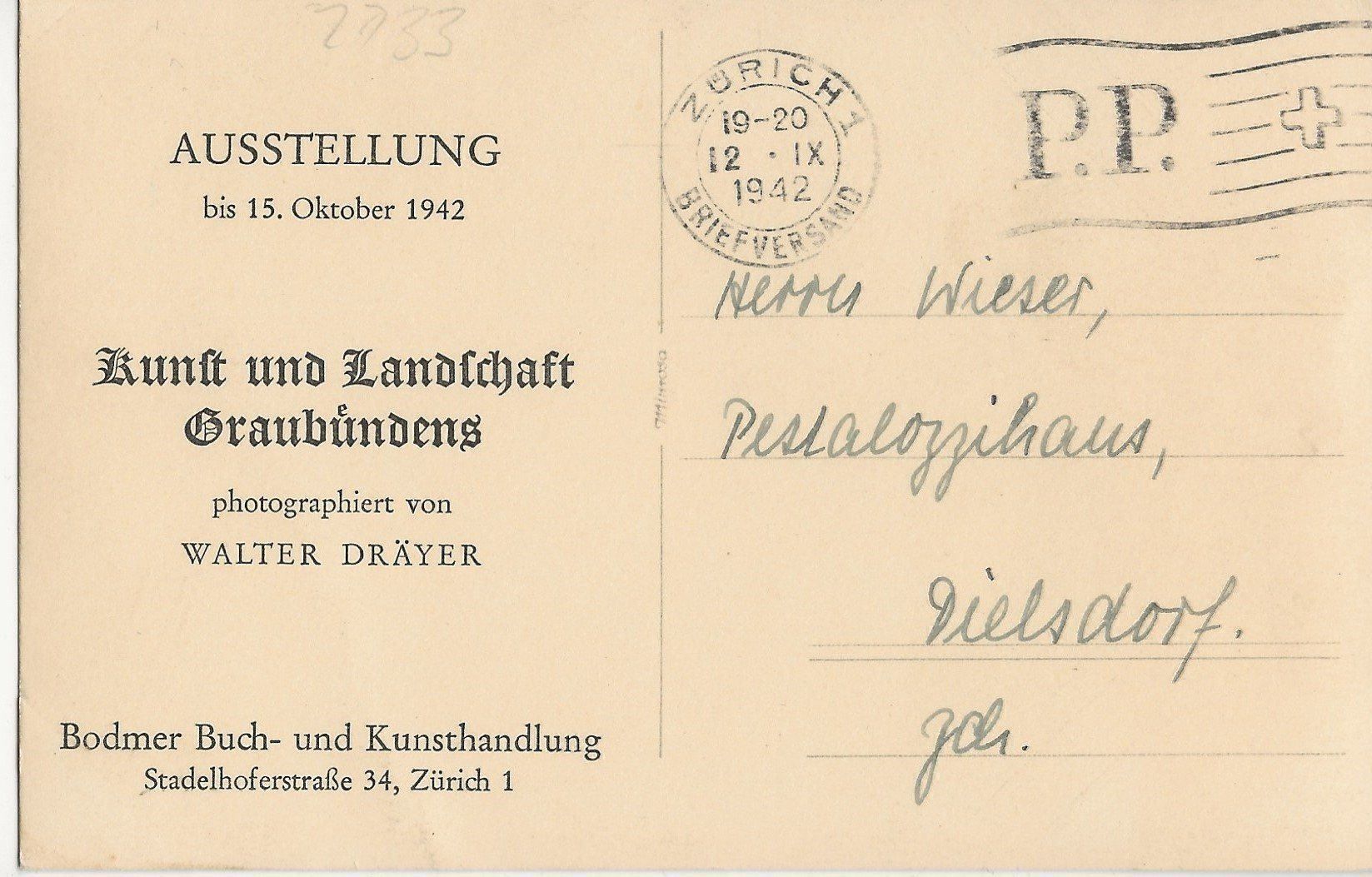 Cartoline postali: Kunst & Landschaft Graubünden, 1942 – Usato da Frauenfeld venduto da Merk52 1