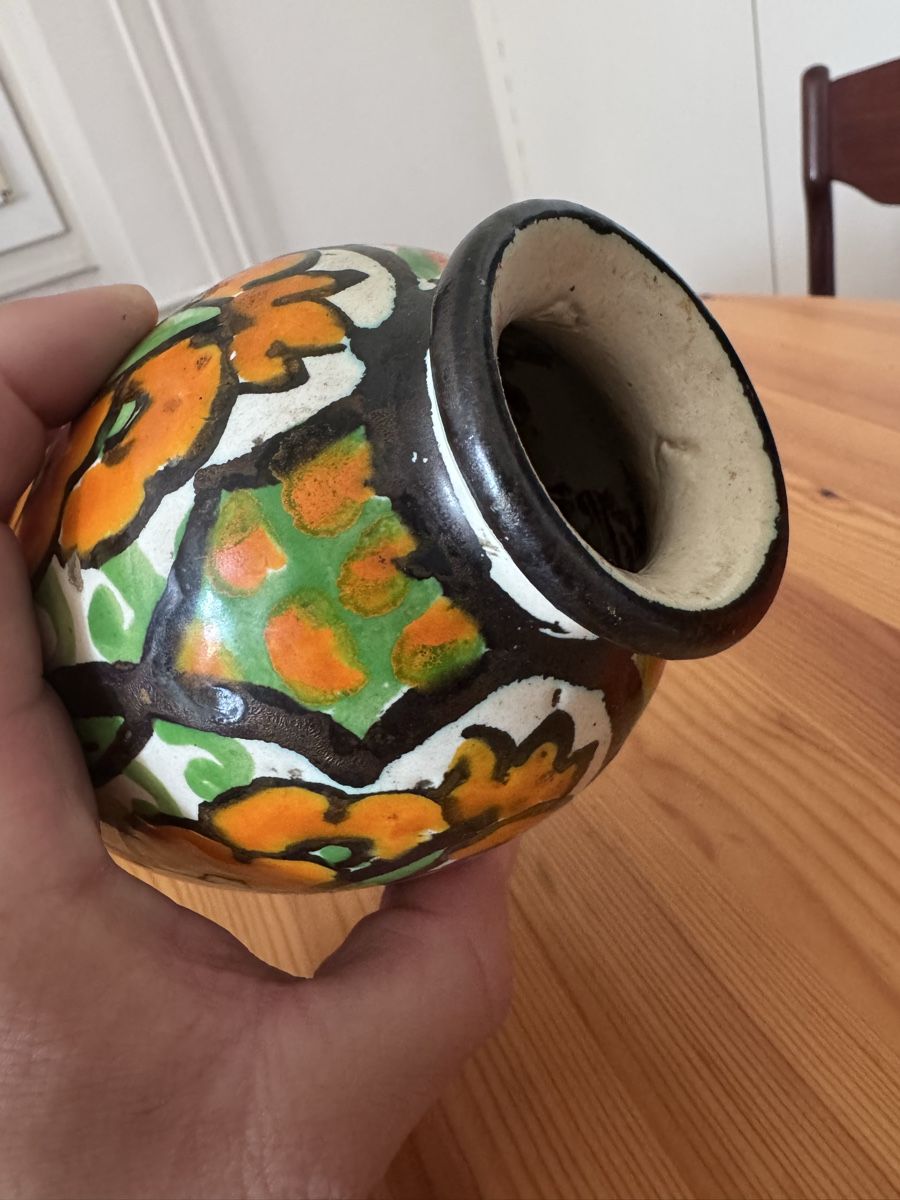 Vasi & Recipienti: Vase vintage fleurs oranges & vertes – Usato da Vésenaz venduto da Angela.C3 4