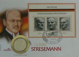 Numisbrief 60. Todestag von Gustav Stresemann Silbermünze