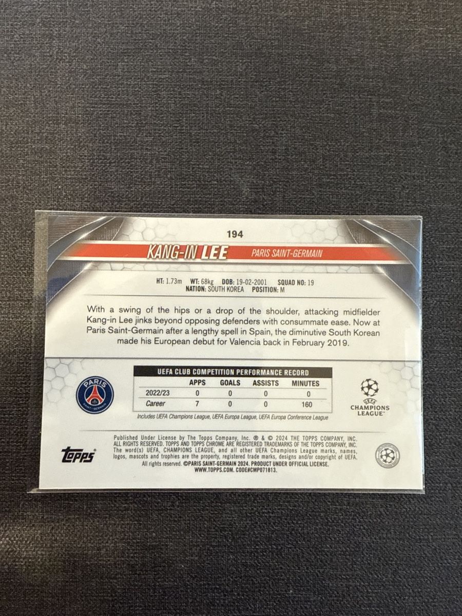 Topps Carte collezionabili: Topps Chrome Kang-In Lee Paris Saint-Germain – Nuovo (secondo la descrizione) da Burgdorf venduto da Sports_Cards_3400 1