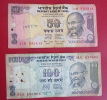 Indische Rupien Banknoten, 50 & 100 Rupien