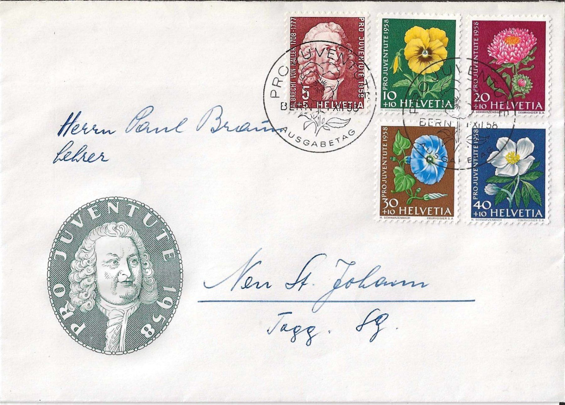 Alle Briefmarken: FDC Pro Juventute 1958 – Gebraucht aus Zürich von Philacat11