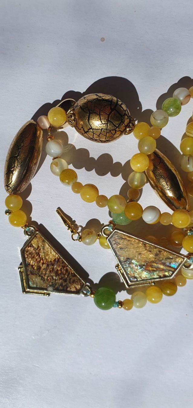 Ketten: Unikat. Gelb Agate mit Peridot und Perlmutt – Neu (gemäss Beschreibung) aus Benglen von Meercat3 2