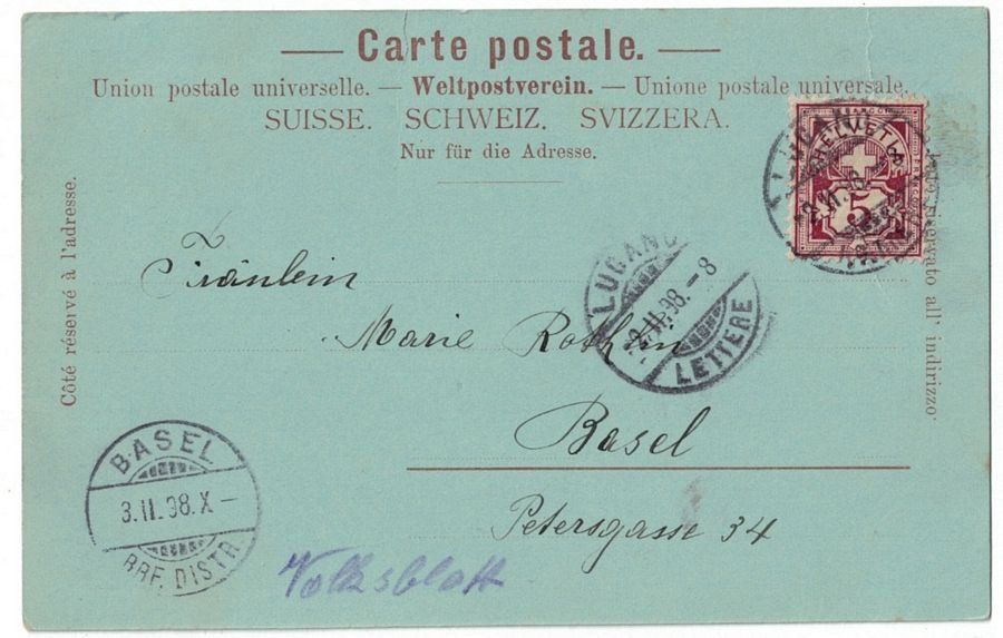 Ansichtskarten: Lugano, Mondscheinkarte, gelaufen/circolata 1898 – Gebraucht aus Frauenfeld von POML 1