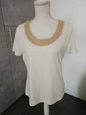 Damen T-Shirt Weiss Grösse L o M Akris Baumwolle Stretch