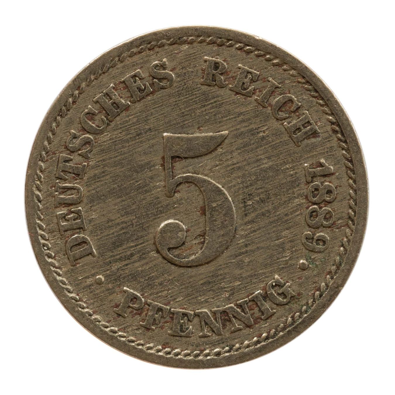 Alle Münzen: Deutschland Kaiserreich 5 Pfennig 1889 E – Gebraucht aus Rotkreuz von num_6343