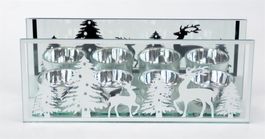 Deko Windlicht aus Glas mit 4 Teelichthaltern Spiegel Silber