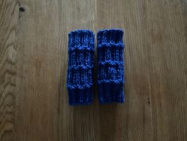 Handgestrickte Pulswärmer- Amedisli Dunkelblau mit Silberfäd