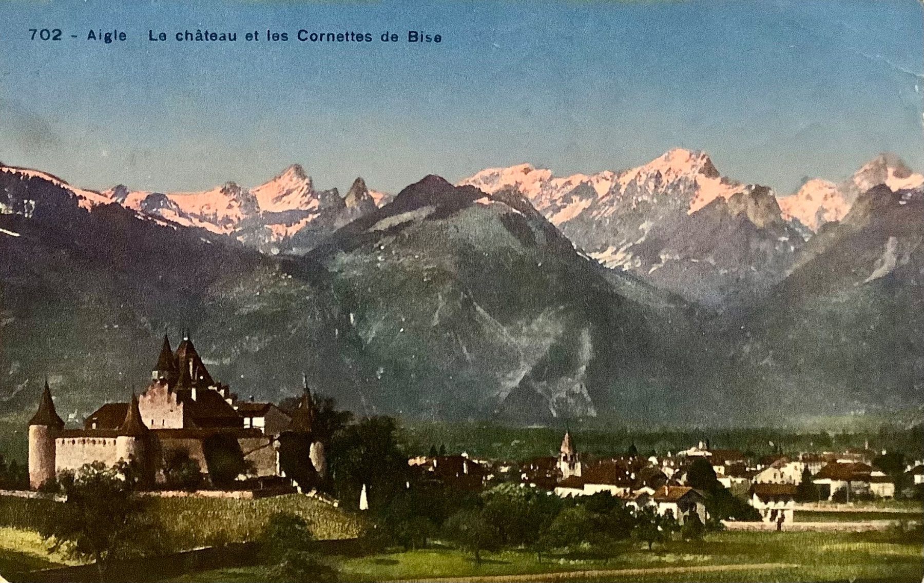 Cartoline postali: 1929 - AIGLE - Le Château et le Cornettes de Bise – Usato da Root venduto da ENGLAND-TREASURES 1