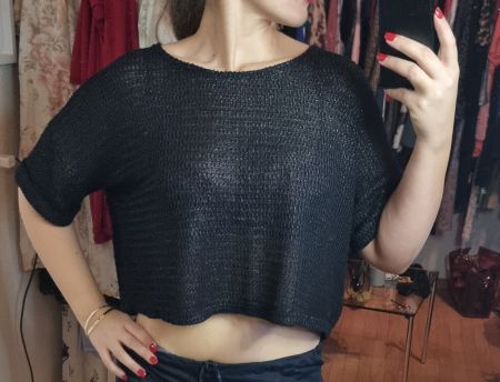 Schwarzes Glitzer Crop Top, Gr. L Oversize Party