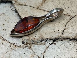 Vintage Anhänger, Bernstein in Sterlingsilber