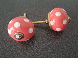 Möbelknaufe Keramik/Messing  Rot/Weiss