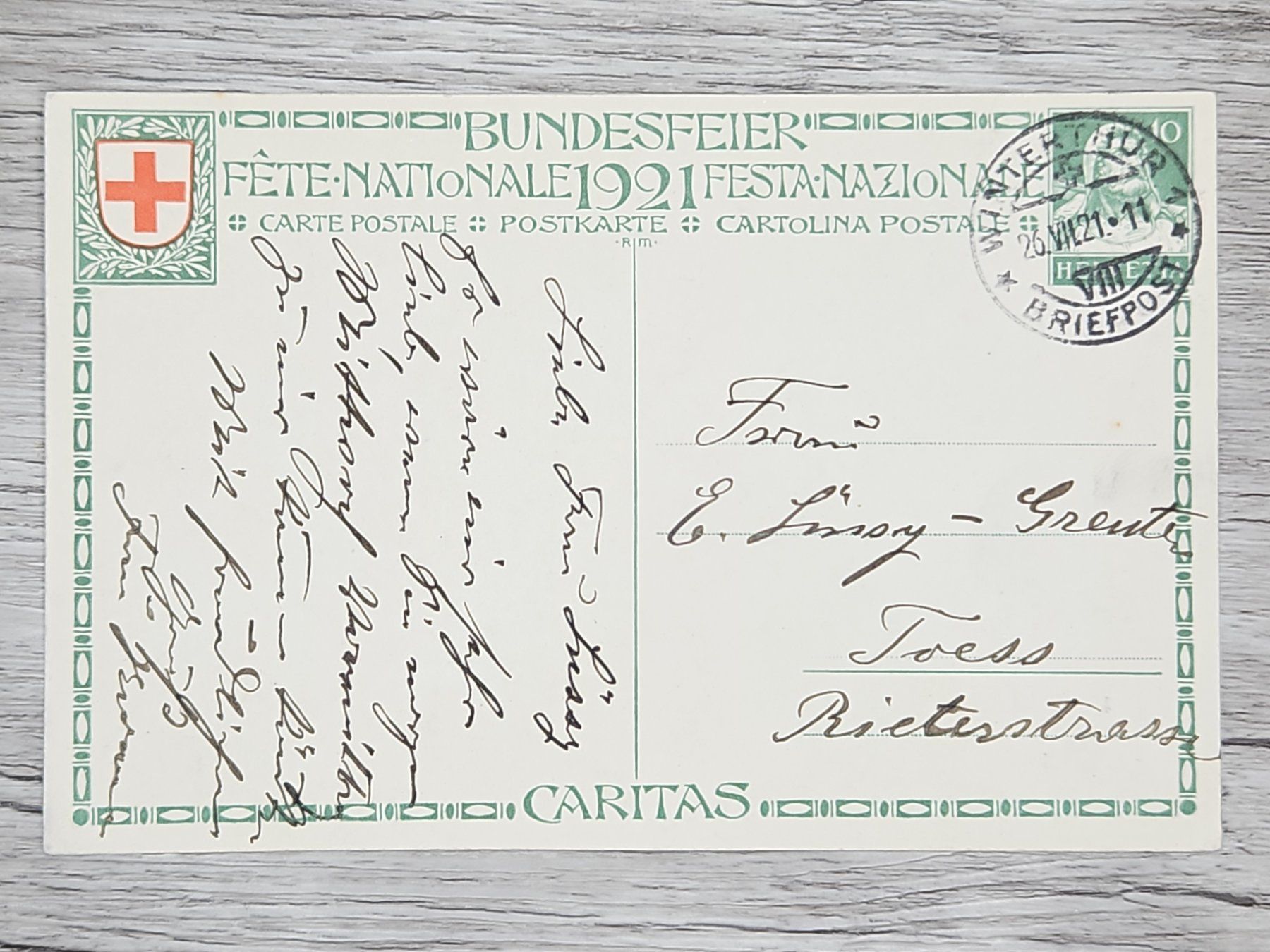 Tutti i francobolli: CL16 Carte Postale + Timbre Suisse 1921 – Usato da Cousset venduto da Patrick_Collections